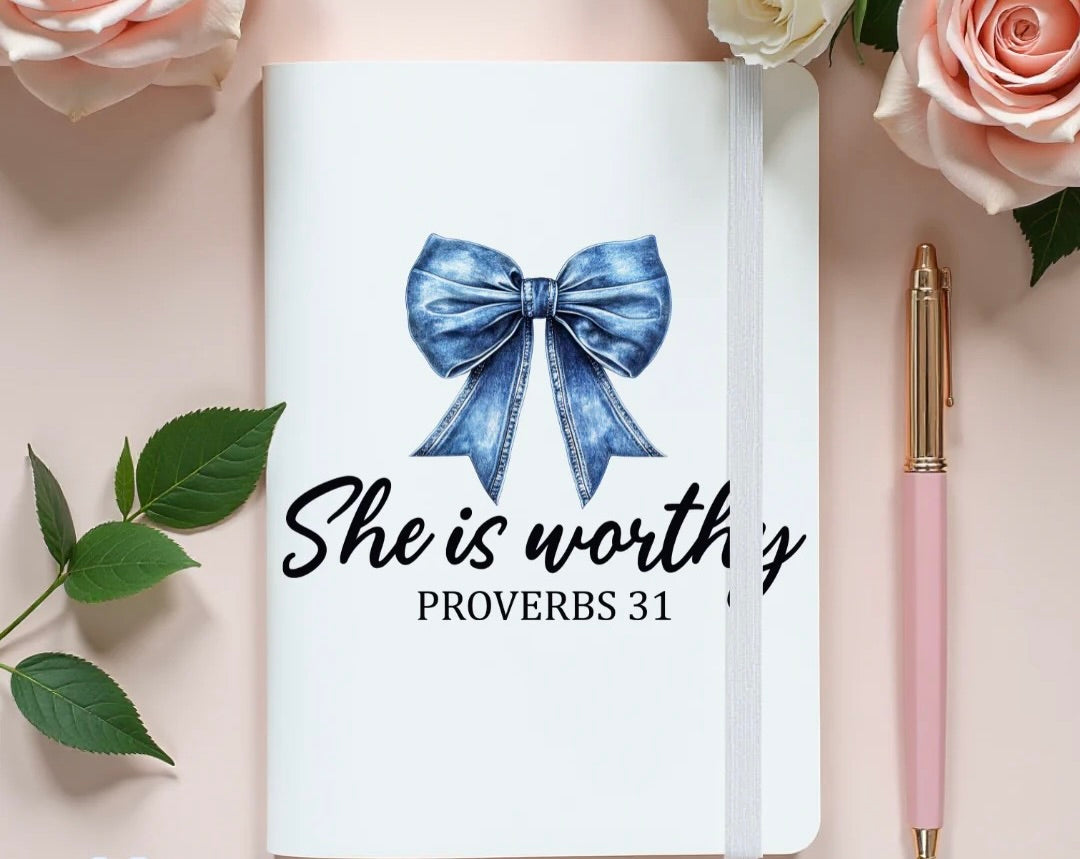 She Is Worthy (blue bow) journal